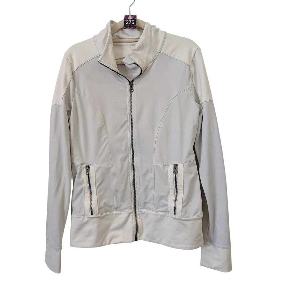 Alo Yoga Womens Full Zip Performance Jacket White Medium Fitted Contour Athletic